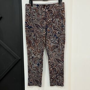 Chicos Ponte Knit Pull On Boho Paisley Print Women’s Pants Size 1 US 8
